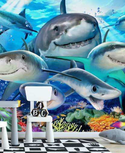 Papier peint Fun Sharks Selfie Papier peint Fun Sharks Selfie