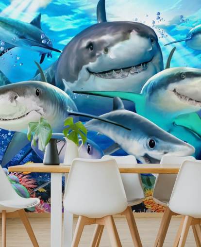 Carta da parati selfie Fun Sharks