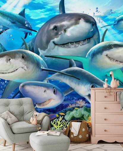 Papier peint Fun Sharks Selfie Papier peint Fun Sharks Selfie