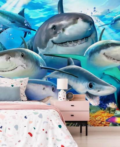 Papel de parede Fun Sharks Selfie Papel de parede Fun Sharks Selfie