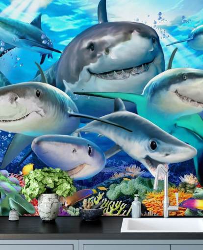 Papier peint Fun Sharks Selfie Papier peint Fun Sharks Selfie
