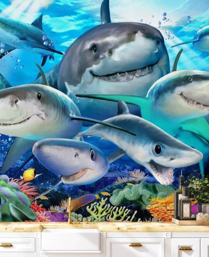 Fun Sharks Selfie Wallpaper