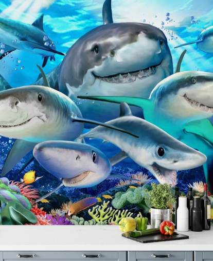 Papel de parede Fun Sharks Selfie Papel de parede Fun Sharks Selfie