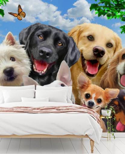 individuelle Hundetapete namens Dogs Selfie von Howard Robinson für ein Kinderzimmer, Kinderzimmer oder Spielzimmer individuelle Hundetapete namens Dogs Selfie von Howard Robinson für ein Kinderzimmer, Kinderzimmer oder Spielzimmer