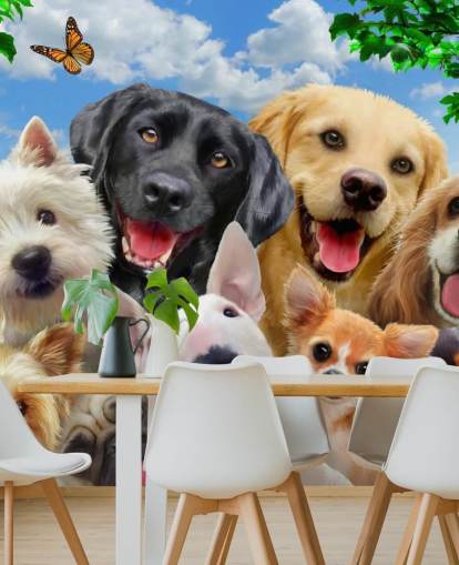 papier peint mural personnalisé pour chiens appelé Dogs Selfie par Howard Robinson pour une chambre d'enfant, une crèche ou une salle de jeux