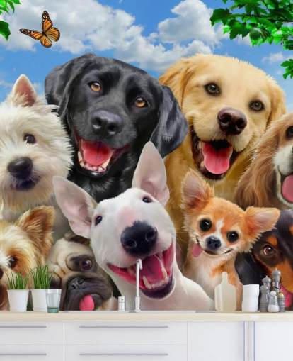 mural de papel pintado personalizado para perros llamado Dogs Selfie de Howard Robinson para el dormitorio de un niño, guardería o sala de juegos mural de papel pintado personalizado para perros llamado Dogs Selfie de Howard Robinson para el dormitorio de un niño, guardería o sala de juegos