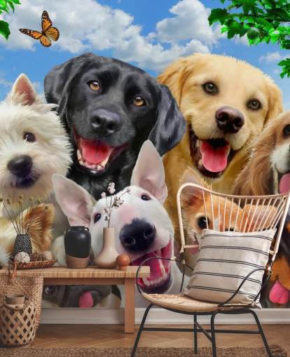 custom dogs wallpaper mural called Dogs Selfie by Howard Robinson for a kid's bedroom, nursery or playroom