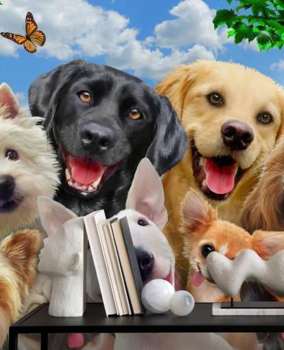 custom dogs wallpaper mural called Dogs Selfie by Howard Robinson for a kid's bedroom, nursery or playroom