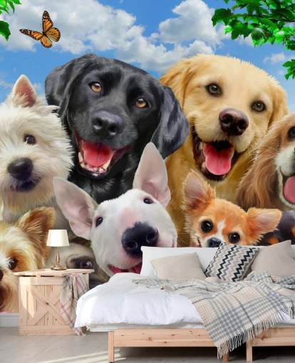 custom dogs wallpaper mural called Dogs Selfie by Howard Robinson for a kid's bedroom, nursery or playroom custom dogs wallpaper mural called Dogs Selfie by Howard Robinson for a kid's bedroom, nursery or playroom