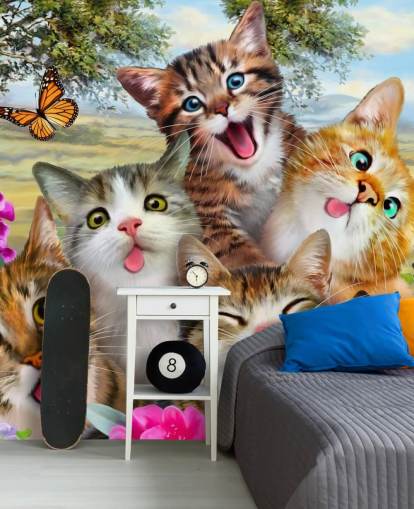 Carta da parati selfie a forma di gatto carino e divertente