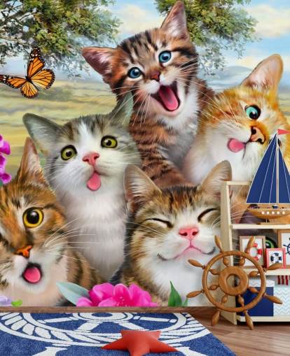Carta da parati selfie a forma di gatto carino e divertente