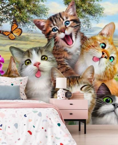 Carta da parati selfie a forma di gatto carino e divertente