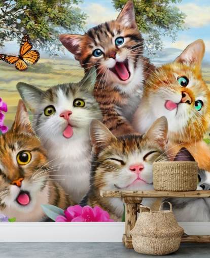 Carta da parati selfie a forma di gatto carino e divertente