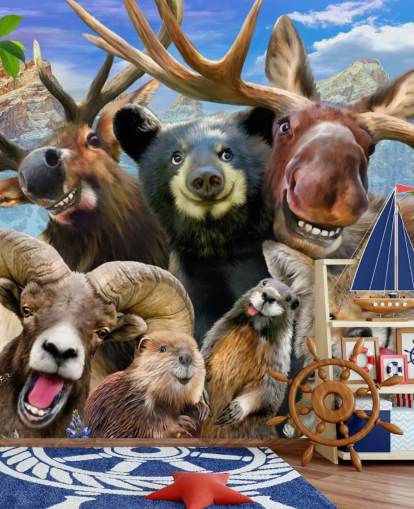 Mural de pared de animales de montaña