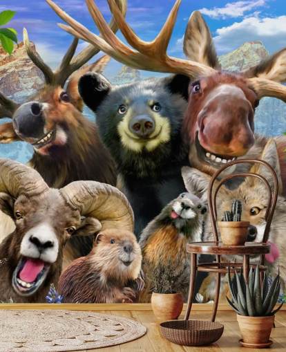 Mural de pared de animales de montaña