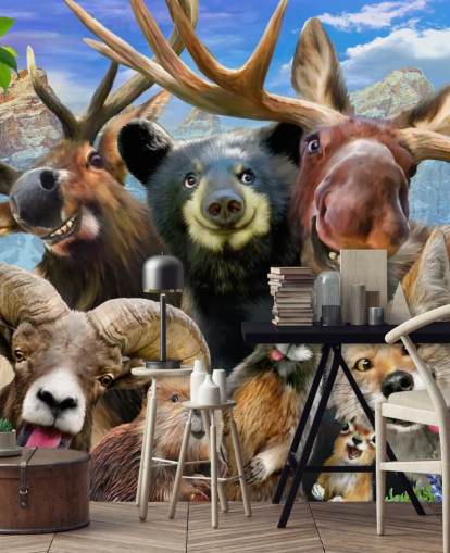 Mural de pared de animales de montaña