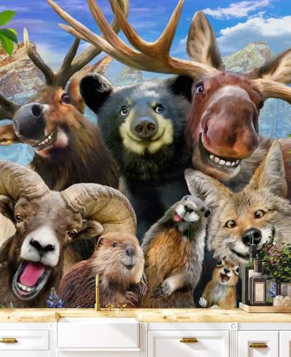 Mural de pared de animales de montaña