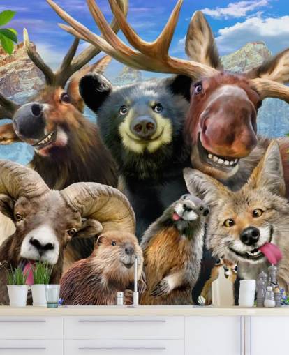 Mural de pared de animales de montaña Mural de pared de animales de montaña