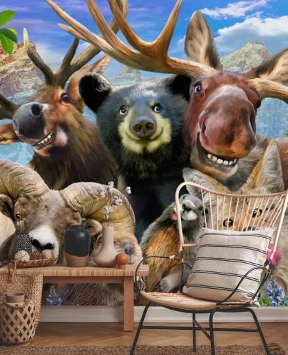 Mural de pared de animales de montaña