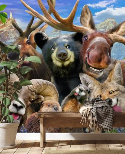 Mural de pared de animales de montaña