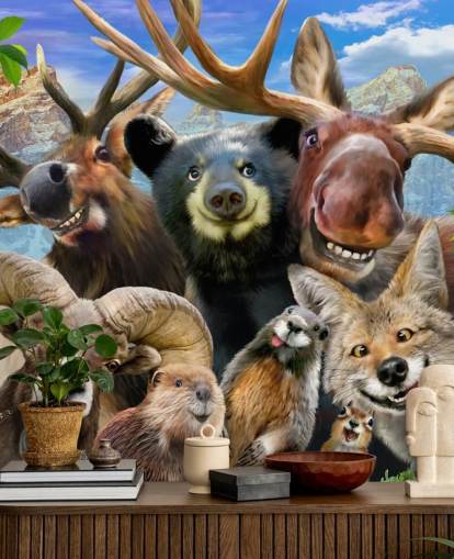 Mural de pared de animales de montaña