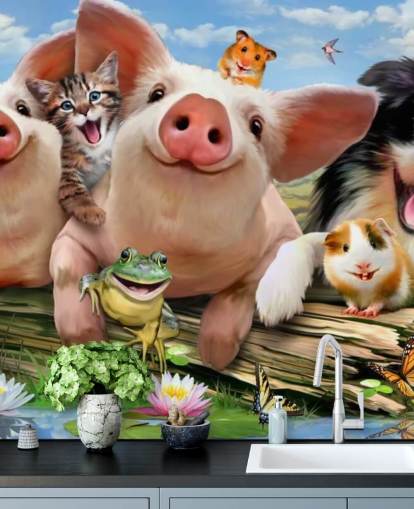 Boerderijdieren Selfie Behang Boerderijdieren Selfie Behang