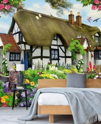 black and white cottage wallpaper