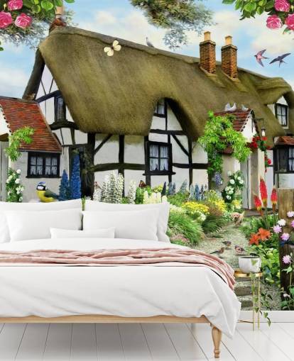 black and white cottage wallpaper