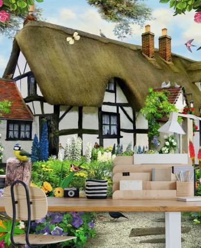 zwart-wit cottage-behang