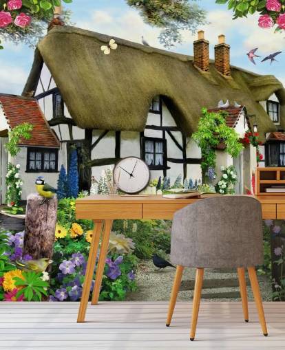 black and white cottage wallpaper