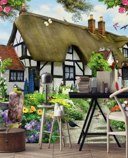 papel pintado de cabaña en blanco y negro