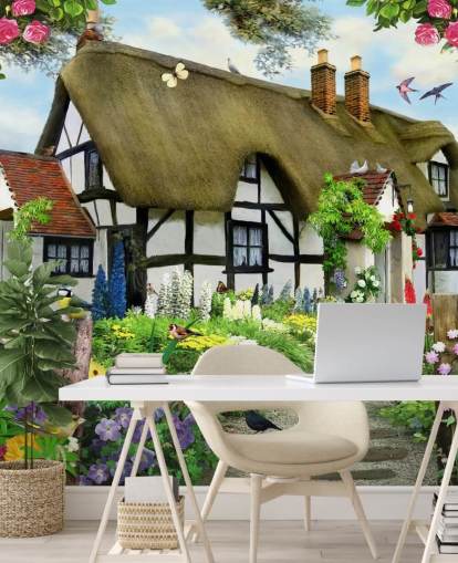 black and white cottage wallpaper