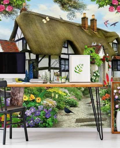 zwart-wit cottage-behang