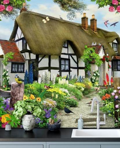 zwart-wit cottage-behang