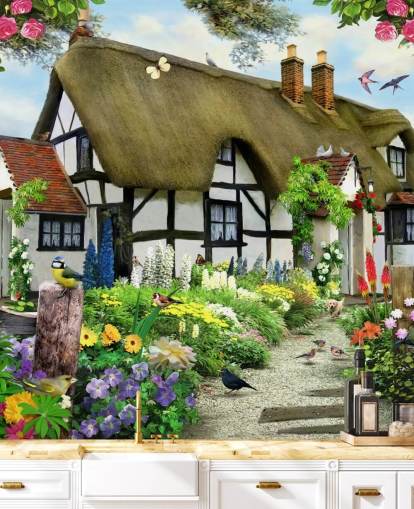 black and white cottage wallpaper