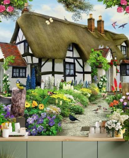 black and white cottage wallpaper