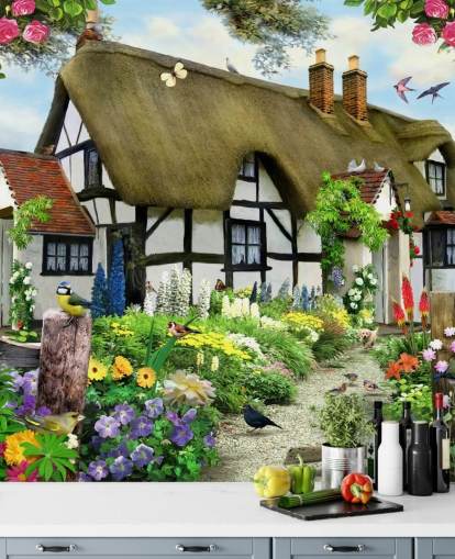 zwart-wit cottage-behang