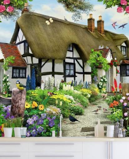 zwart-wit cottage-behang