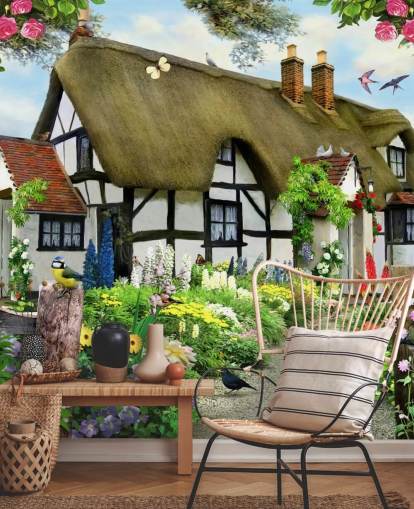 black and white cottage wallpaper