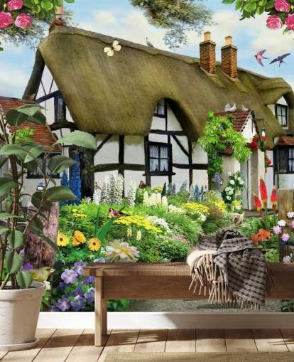 zwart-wit cottage-behang zwart-wit cottage-behang