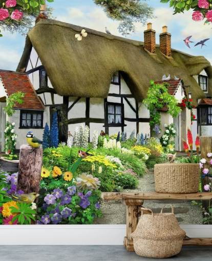 black and white cottage wallpaper