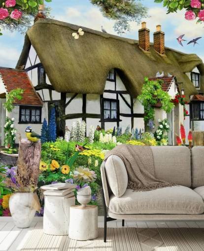 black and white cottage wallpaper