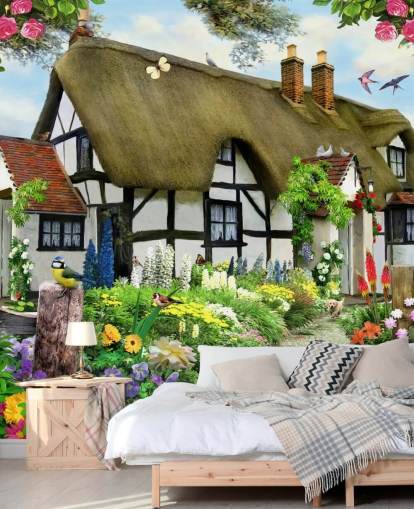 black and white cottage wallpaper