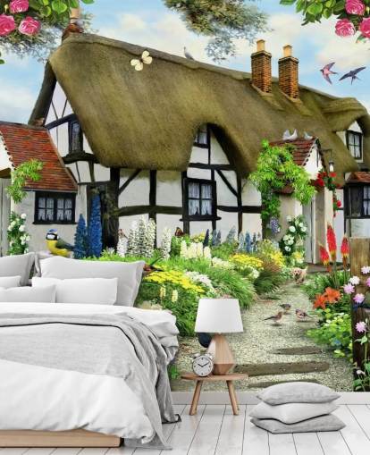 zwart-wit cottage-behang