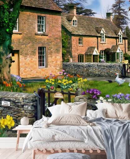 red brick houses in village wallpaper