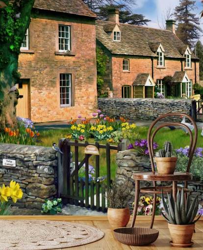 red brick houses in village wallpaper