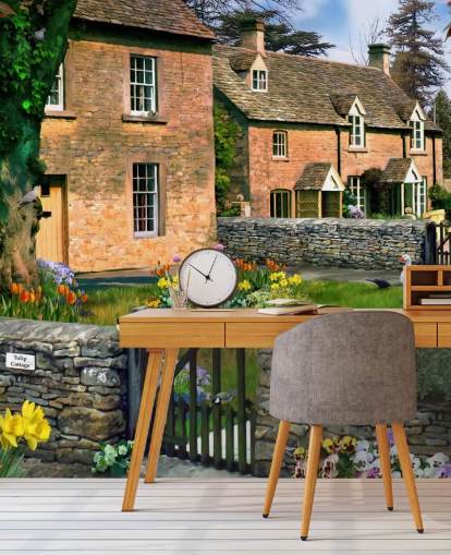 red brick houses in village wallpaper