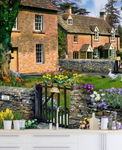 red brick houses in village wallpaper