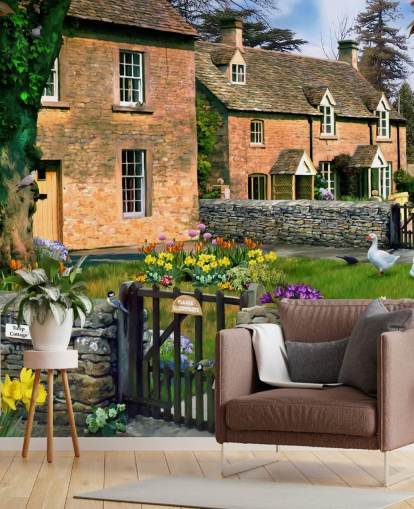 red brick houses in village wallpaper