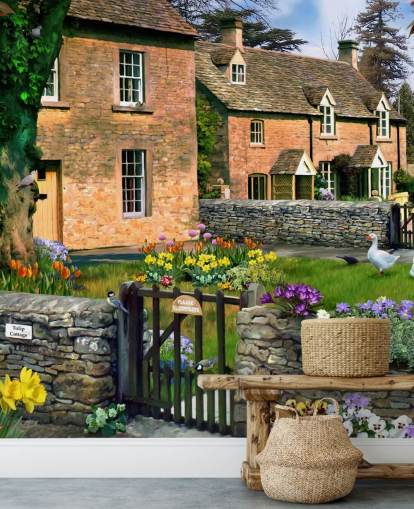 red brick houses in village wallpaper